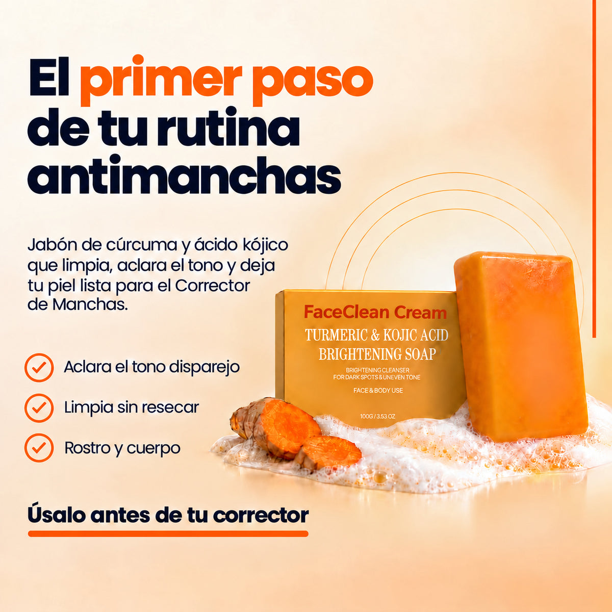 FaceClean Cream® Jabón Antimanchas - Ácido Kójico y Cúrcuma — imagen 1