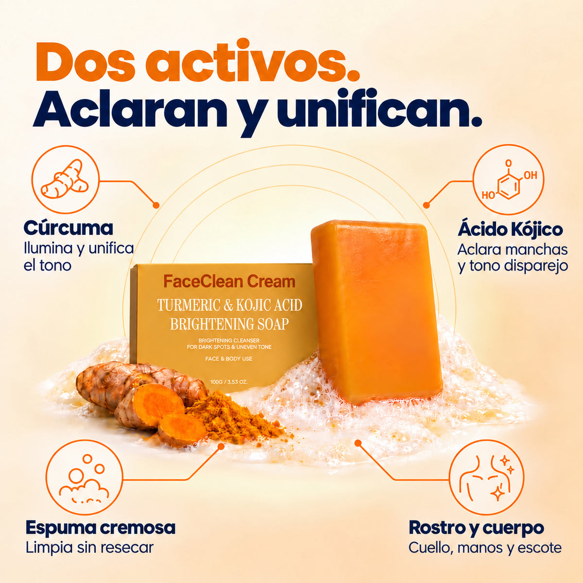 FaceClean Cream® Jabón Antimanchas - Ácido Kójico y Cúrcuma — imagen 3